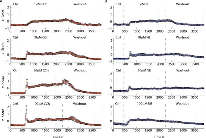 Figure 2.3 Time-courses of spontaneous activity in response to neuromodulator application