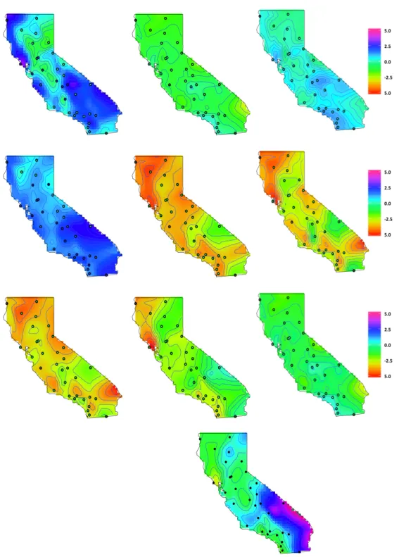 Figure 4. The daily mean standardized latent factors, ( δ − µ δ ) /σ δ , of δ ( s ) are shown in the bottom row.