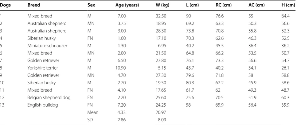 Table 1 Parameters of the 13 dogs