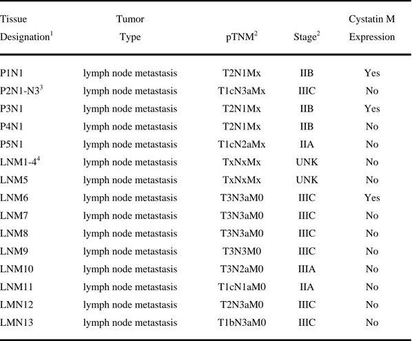Table 7.  Characteristics of Human Lymph Node Metastases   