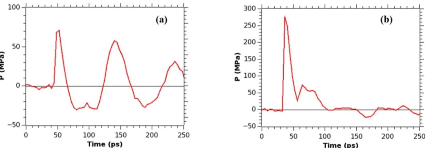 Figure 3.15: Pressure profiles at the membrane position in simulations with νp = 0.5 km/s