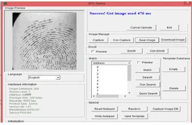 Fig 9 shows the application where th finger print is displayed.  