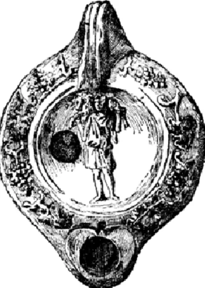 Figure  2  shows  a  lamp  made  by  Annius  which  depicts  a  sheep  bearer  in  the  centre  and  a  floral  and vine border on the ridge