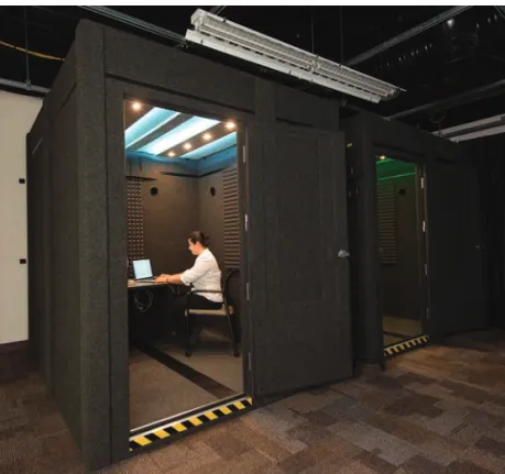 Figure 3. Acoustically isolated participant isolation rooms. These two  rooms allow researchers to nearly double the experimental rate when  including pre/post briefings and questionnaires.
