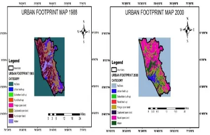 Figure 2.urban footprint maps of the study area in 1988 and 2000 