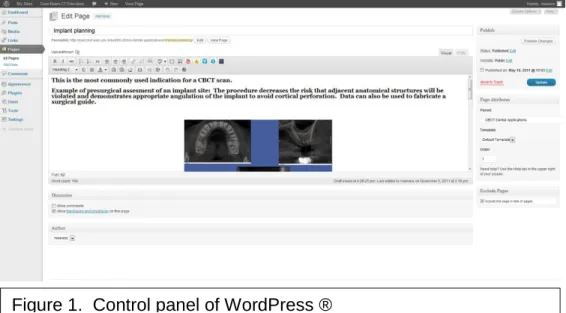 Figure 1.  Control panel of WordPress ® 