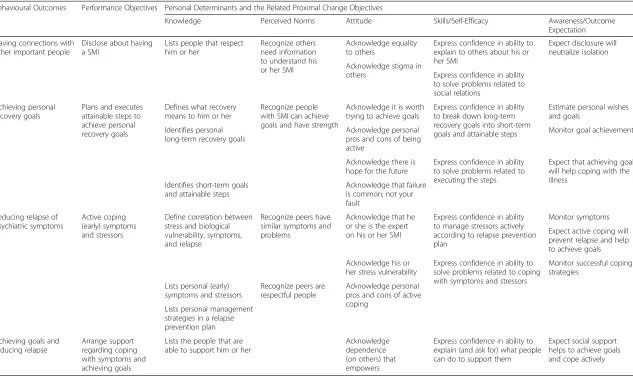 Table 3 Matrix of behavioural outcomes, performance objectives, determinants, and proximal change objectives