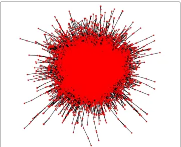 Fig. 3 The arXiv HEP-Th (high energy physics theory) citation network. Its main connected component with27770 nodes (articles) and 352807 arcs (citations)