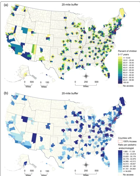 Fig. 6 Pediatric endocrinologist accessibility for children aged 0–17 years by US county, 2012