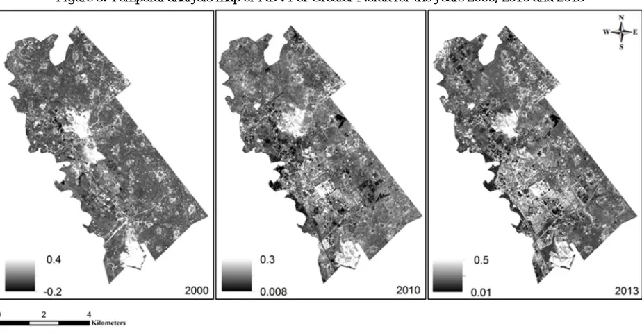 Figure 5: Temporal analysis map of NDVI of Greater Noida for the years 2000, 2010 and 2013 