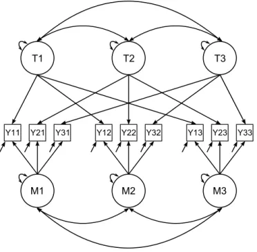 Figure 1.3: Example of a correlated trait-correlated method model.