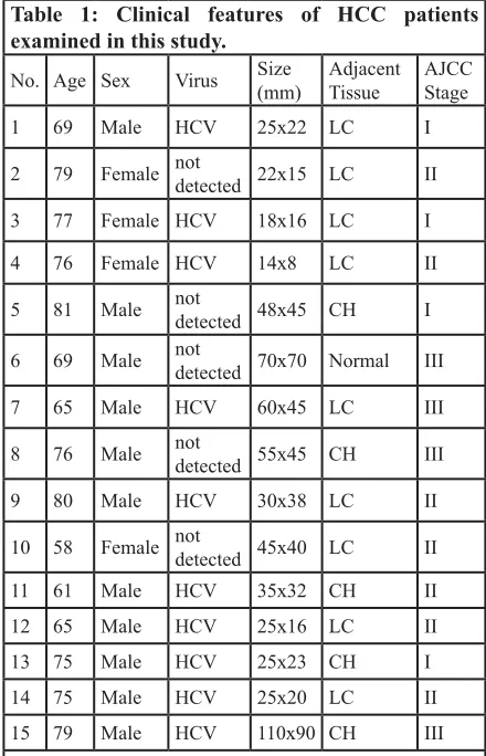Table 1: Clinical features of HCC patients 