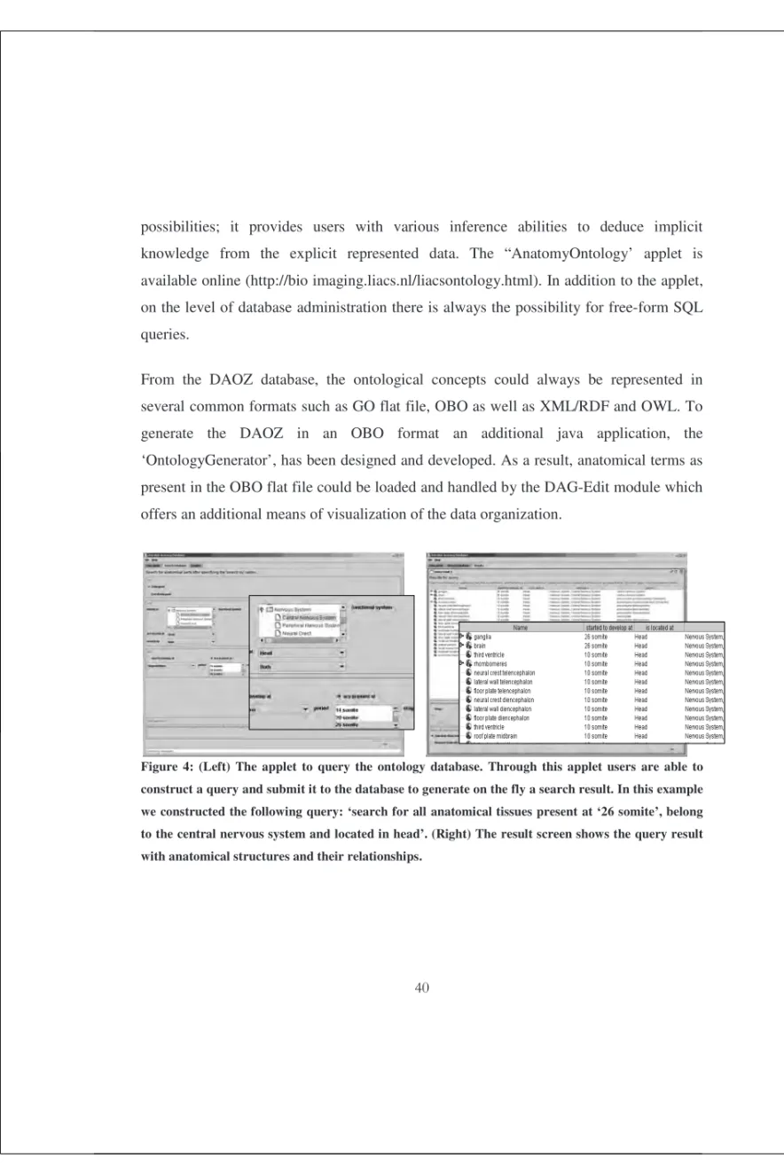 Figure  4:  (Left)  The  applet  to  query  the  ontology  database.  Through  this  applet  users  are  able  to  construct a query and submit it to the database to generate on the fly a search result