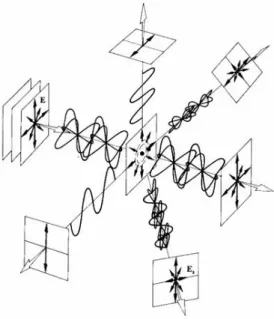 Figure 1.3: Rayleigh scattering of light by air molecules. An unpolarized beam of light is