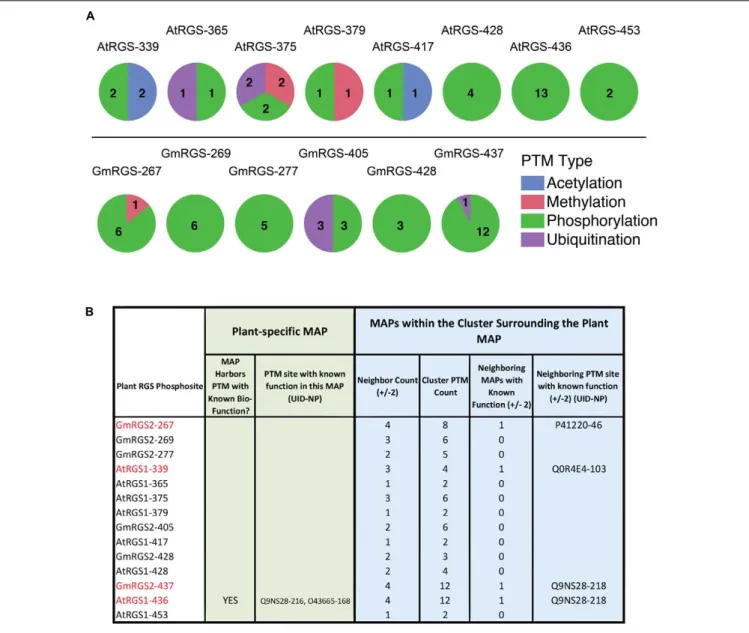 FIGURE 4 | Post-translational modification cluster characteristics of plant phosphosites