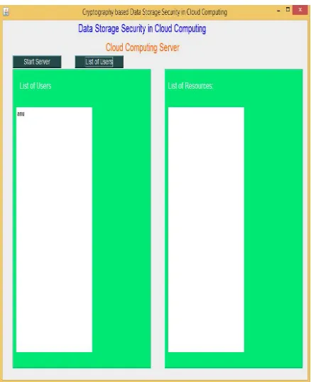 Figure 3: The main screen of Cloud Storage Server   