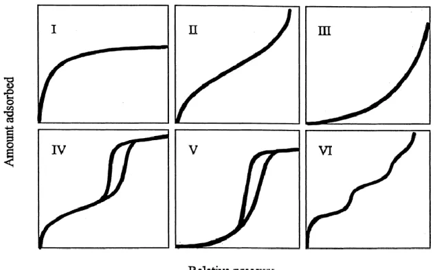 Figure 1.5 The IUPAC classification of adsorption isotherms for gas-solid equilibria [33]