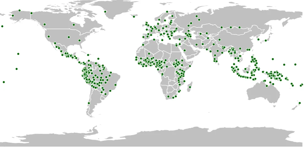 Figure 1: Geographical distribution of all languages in the Bible corpusSearch for language: 