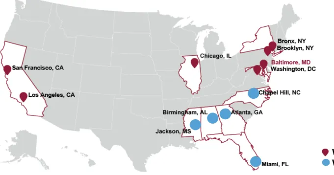 Figure	1.	WIHS	Sites,	2018.	 	 	 	 WIHS	I	–	IV	(1994) 	WIHS	V	(2013)	15	