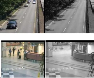 Figure 2. Background image of “Hiyway” and “Airport” sequences, first column: an image of the sequence, second column: background 