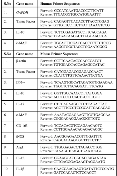 Table I List of primers used in the study