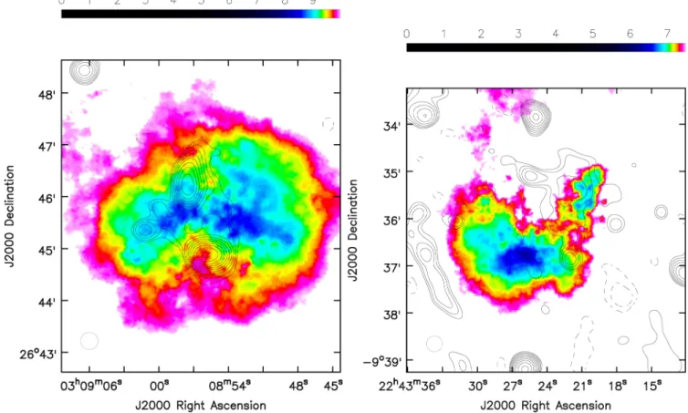 Figure 7. (Left) MACSJ0308.9 +2645 and (right) MACSJ2243.3−0935 (for only central halo region) temperature maps