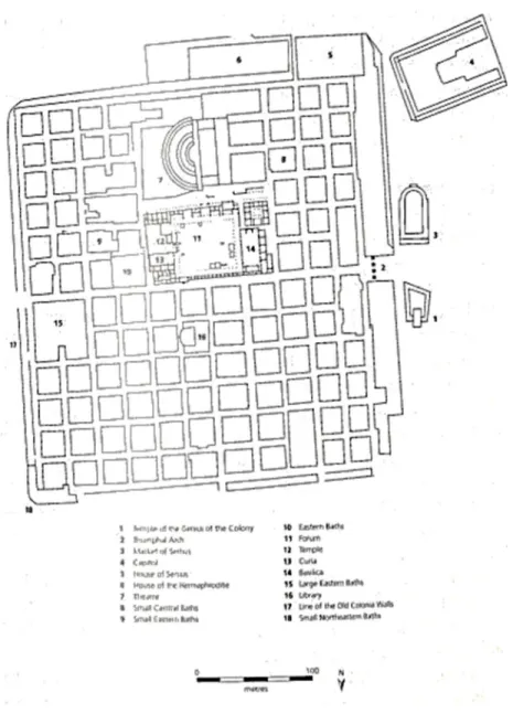 Figure 2. Thamugadi: plan showing the original colonia with the forum presented in more  detail