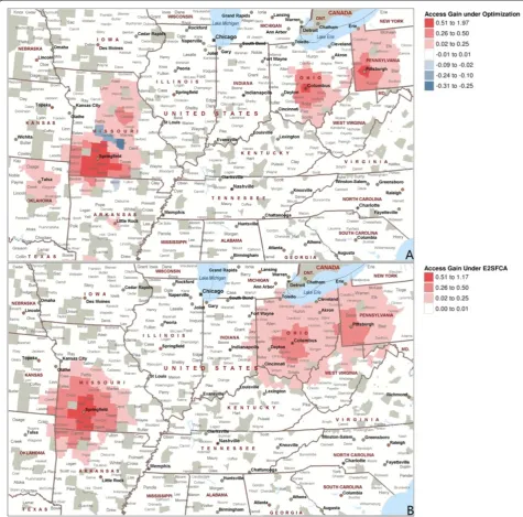Fig. 7 Optimization results showing impact of intervention near locations Springfield, MO, Columbus, OH, and Pittsburgh, PA