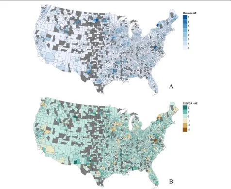 Fig. 5 Results comparing optimization model with E2SFCA and M2SFCA for CF care in US. (a) Decentralized model composite measure AE, and(b) E2SFCA-AE