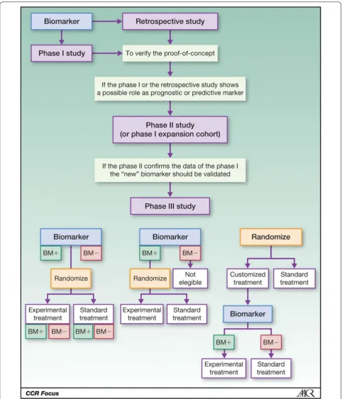 Fig. 1 Procedures for discovery and validation of biomarkers. Alternative designs of randomized phase III trials in the presence of a potentially pre-dictive marker of efficacy of treatment