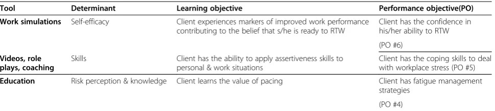 Table 7 Example of CWH tools mapped to performance objectives