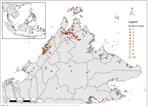 Fig. 3 Geographical distribution of cases with K13 molecular markers evaluated