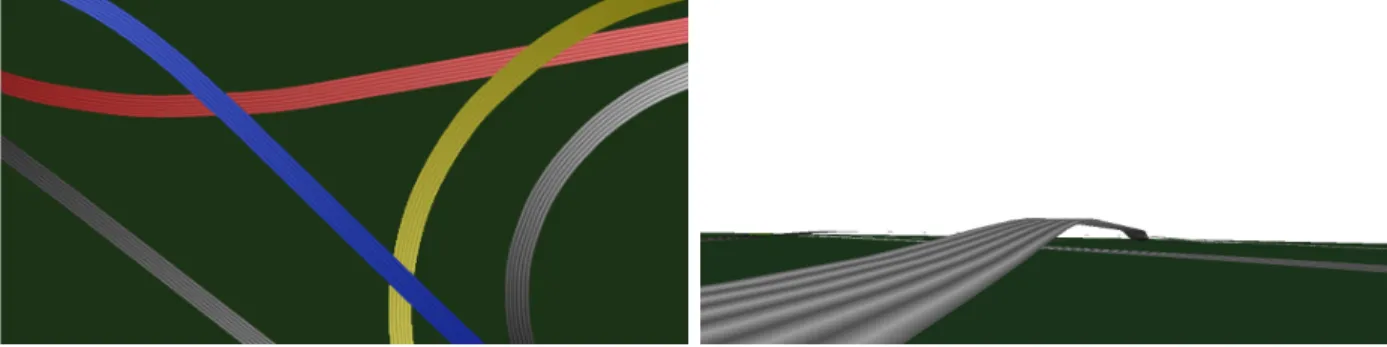 Figure 2.4: A highway interchange with overpasses generated by our method. Top: An overhead view of a highway interchange with overpasses