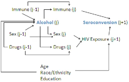 Figure 2.2. Overview of the association between alcohol consumption and HIV  seroconversion 