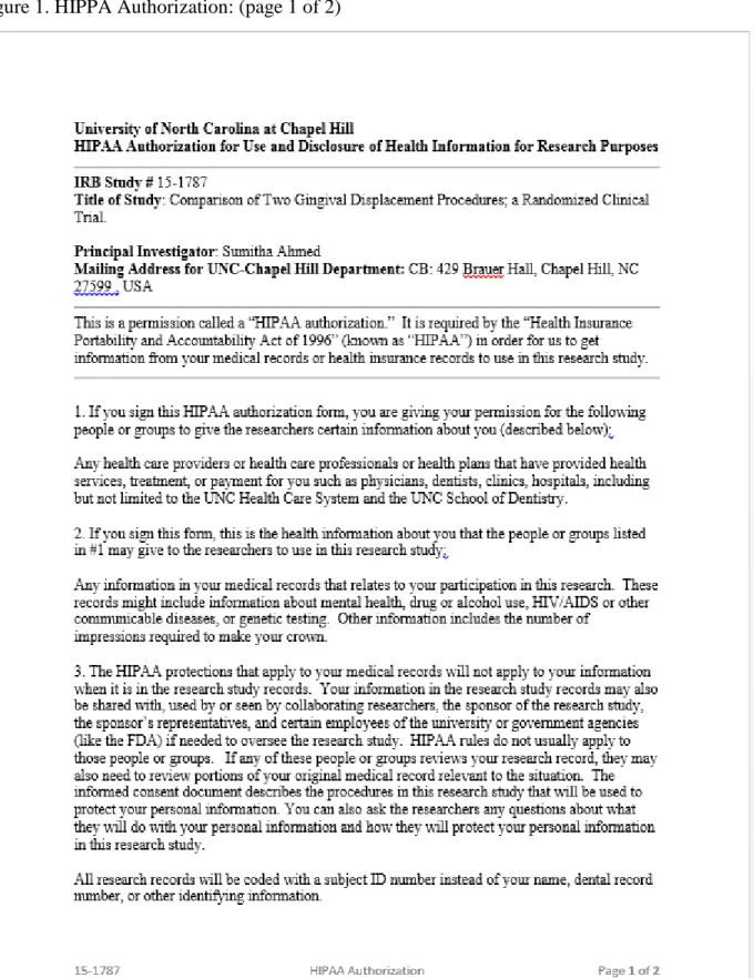 Figure 1. HIPPA Authorization: (page 1 of 2) 