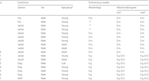 Table 2 Morphological and molecular identification of Echinococcus isolates detected among different canines examined in North-Khorasan Province, northeastern Iran, according to animal age and sex
