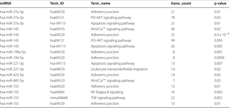 Table 2 Significantly enriched KEGG pathways (p < 0.05) targeted by miRNAs