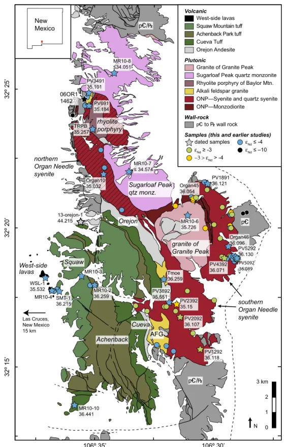 Fig. 1   Geologic map of the Organ Mountains (after Seager 1981; 