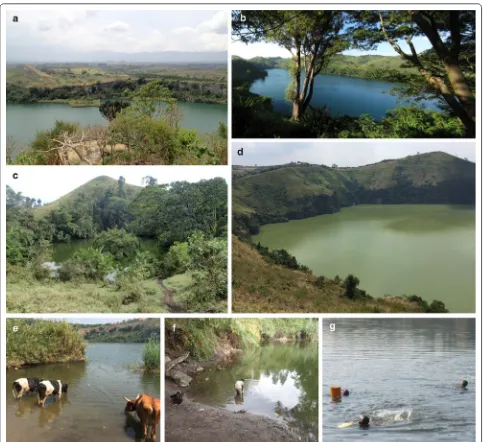Fig. 2 Impressions from selected crater lakes in western Uganda. a Lake Kyaninga (Fort Portal)