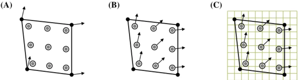 FIGURE 3 Prolonging the elastic force density from the Lagrangian mesh onto the Eulerian grid