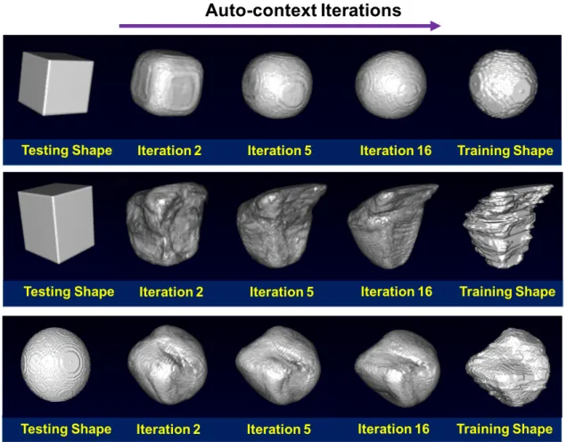 Figure 3.5: Shape refinements by the auto-context model (AC). Upper: sphere. Middle: