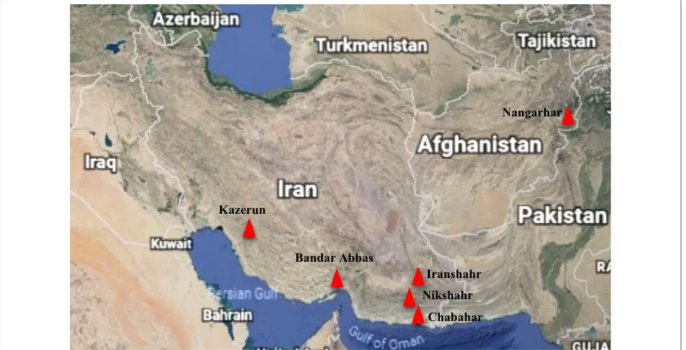 Fig. 1 Collection sites of Anopheles stephensi specimens in Iran and Afghanistan