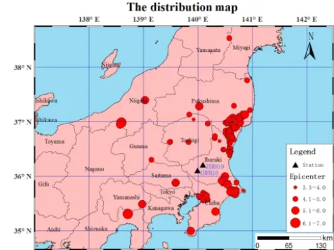 Figure 1. The station and epicenter distribution map used for thisresearch.