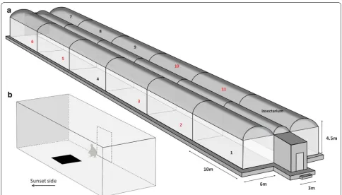 Fig. 2 a Schematic view of the MERF. Compartments are numbered from 1 to 11. Red numbers indicate the compartments used in the experiment