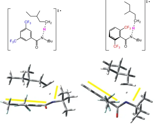Figure  2.7  Optimized  structures  of  the  TS  for  the  primary  C-H  abstraction  of  3- 3-methylpentane by 3’ (left) and 6’ (right)