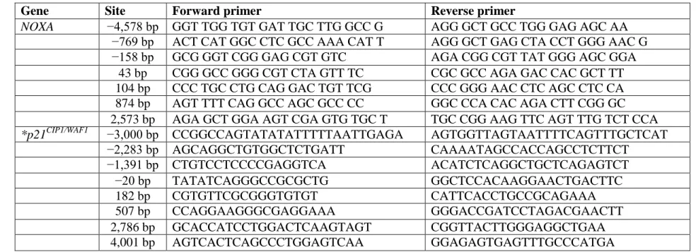 Table 3.2 – PCR primer sequences for ChIP assays 