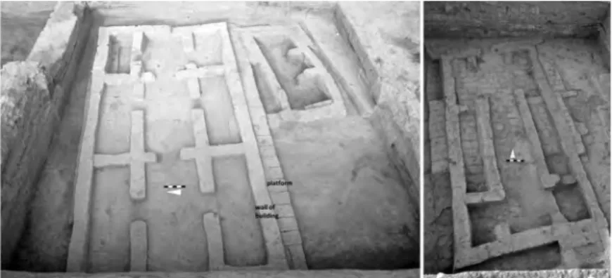 Fig. 3. Tell Sabi Abyad III. Examples of final PPNB to Initial Pottery Neolithic tripartite  buildings erected on platforms