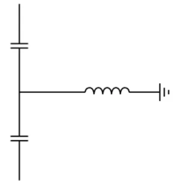 Figure 2.3: Diagram of a high pass LC circuit containing two capacitors and an inductor.