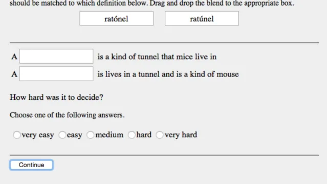 Figure 3.3: Example stimulus page for the headedness experiment (English translation) 