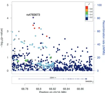 Table 2.  Top variants associated with breast cancer risk after gene-wide correction for multiple test (P ≤ 0.05)